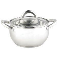 Кастрюля из нерж стали с крышкой (стекло) FRUTTA-18, ручки - сталь,касп дно,2.5 литра, р-р18*10,5 см